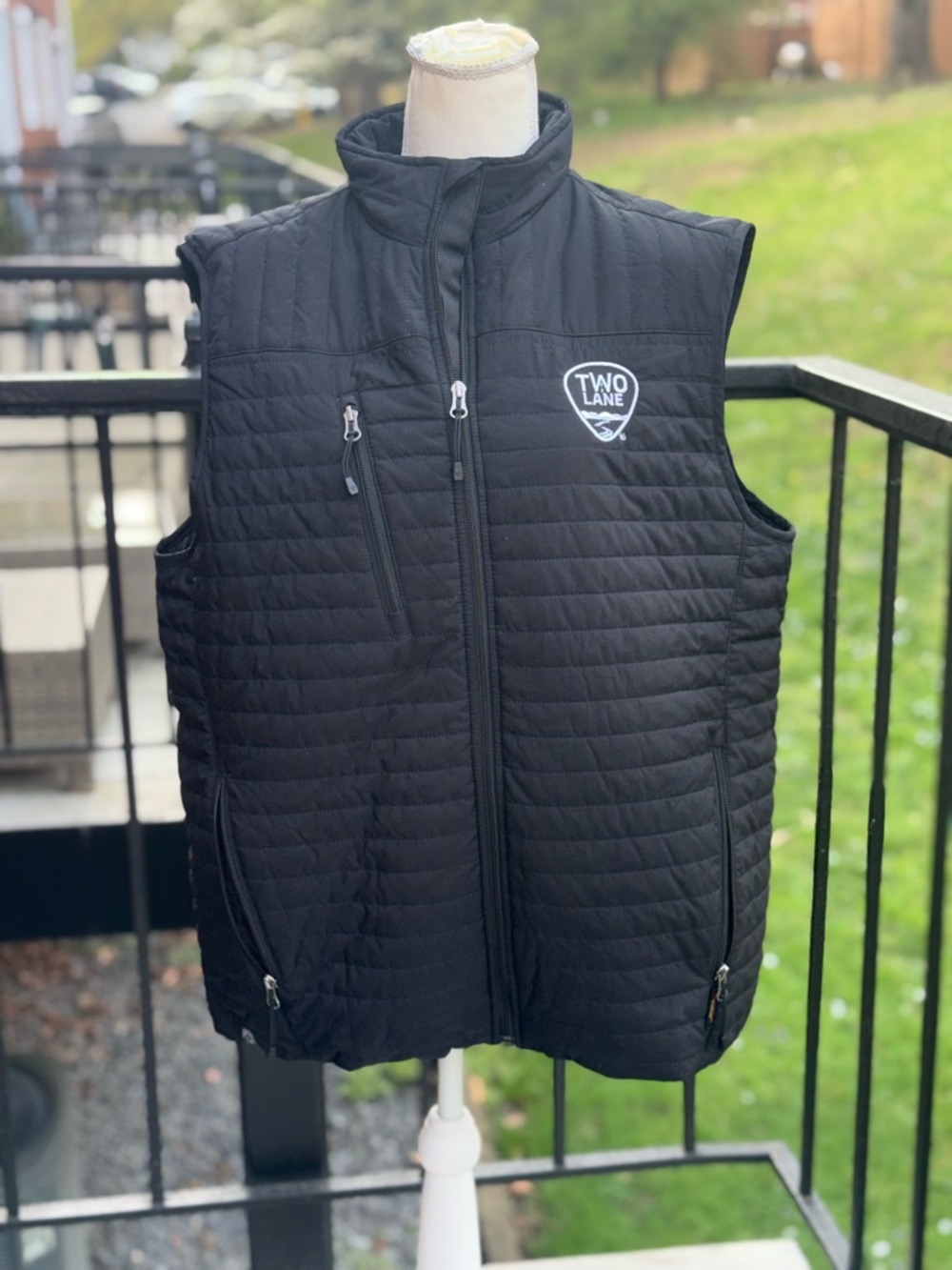 Men's Black Quilted Zip-Front Vest with Logo - Picture 9 of 9